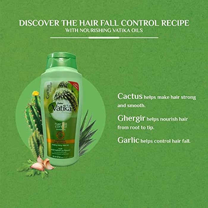 Vatika Naturals Hair Fall Control Shampoo 600 ml | Natural Extracts Of Cactus & Ghergir | For Falling & Weak Hair - Image 3